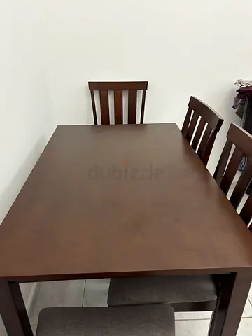 Solid Wood 4-Seater Dining Table with Chairs - Dark Brown