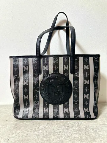 Preloved Authentic Metrocity Monogrammed Black  Grey Canvas Tote Bag