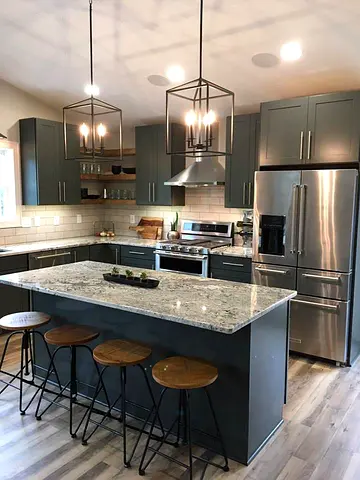 Modern Kitchen Island with Granite Top and 4 Stools