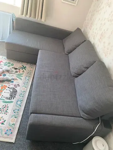 Ikea friheten L-shaped grey fabric corner sofa bed with storage chaise - good condition