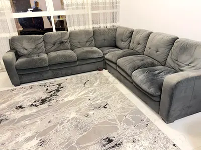 Comfortable L-shaped Gray Plush Sofa