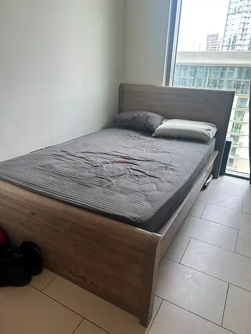 Queen wooden bed frame with headboard and footboard - good condition