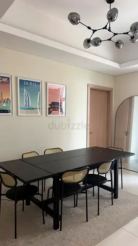 Modern Black Dining Table with 6 Chairs extendable