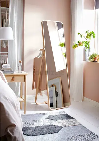 Full-Length Freestanding Wooden Frame Mirror with Stand