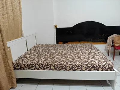 Queen Size Bed Frame with Mattress - White Wooden, Good Condition