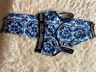 Dolce  Gabbana patterned sports bra and leggings set - blue tile print