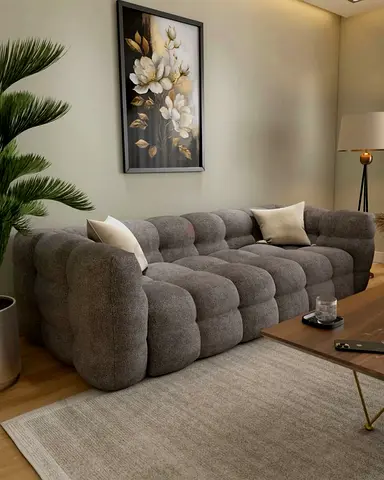 Modern Gray Tufted 3-Seater Sofa - Comfortable  Stylish