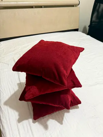 Recliner and Set of 4 Burgundy Velvet Cushions (Square) - Good Condition