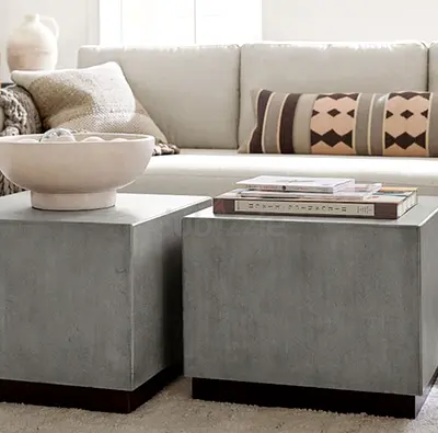 Pair of modern concrete-look cube side tables (set of 2)