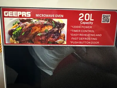 Geepas 20L Microwave Oven - 1200W, Push Button Door