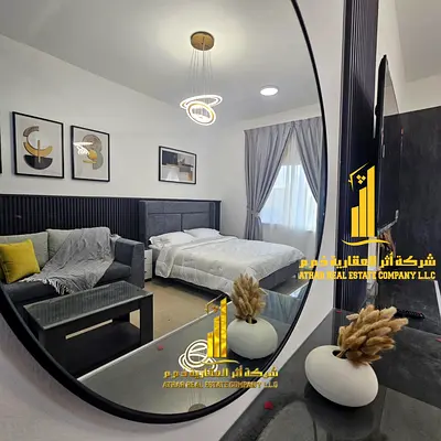 For monthly rent in Ajman - Studio apartment semi-detached kitchen, open view, fully furnished new with elegant furniture and a fully equipped kitchen