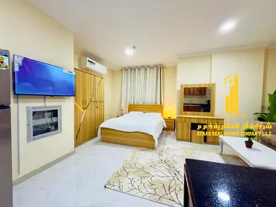 Furnished studio apartment with hotel-style furniture for monthly rent in Ajman - Al Nuaimiya 2 - including all bills and internet