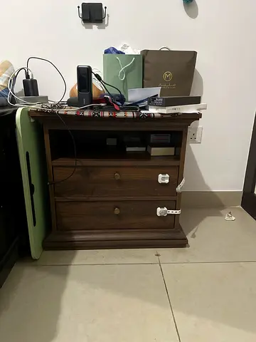 Wooden bedside table with Drawers and Open Shelf