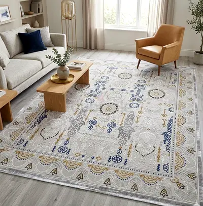 Carpet Grey  Gold Patterned Wool Rug — 250x300cm (Brand New) TURKEY