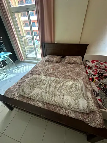 Wooden Double Bed Frame with Headboard - Solid Dark Finish