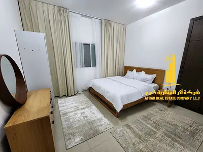 Luxury apartment, second occupancy, one bedroom, living room with balcony. Ajman, Al Nuaimiya 3. Fully furnished for monthly rent.