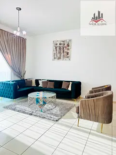Sharjah Al Mamzar. One bedroom, one hall, one kitchen, two bathrooms, super deluxe furnished, large