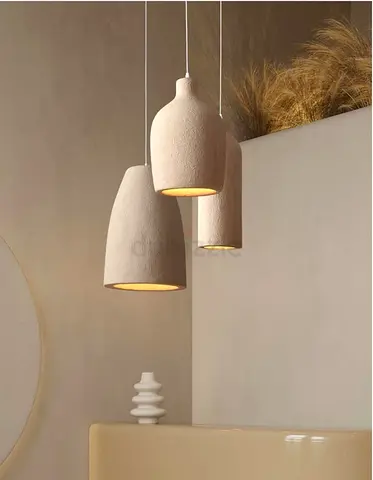 Set of 3 Minimalist Pendant Lamps - Textured Beige Ceramic Look