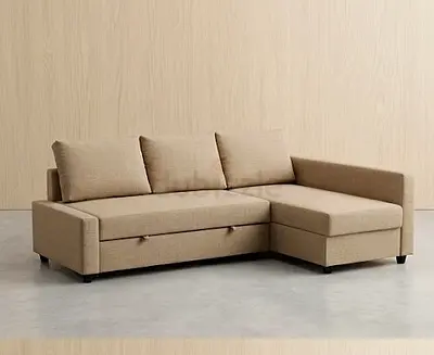 Modern Beige L-Shaped Sectional Sofa Bed