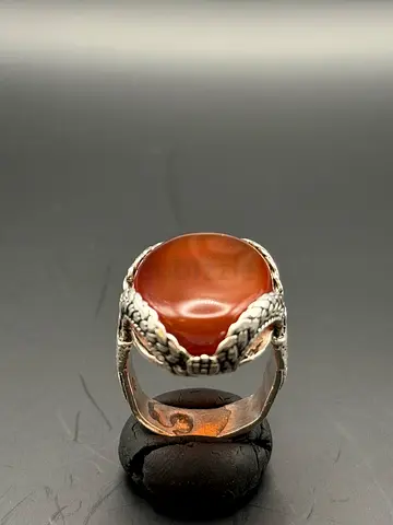 Sterling Silver Mens Ring with Agate Stone - Vintage Style