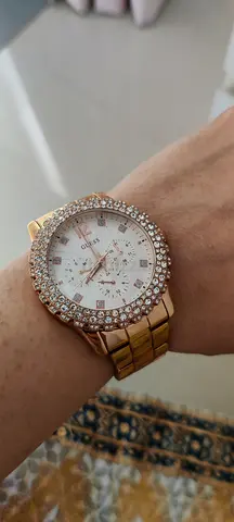 Gold-tone Guess womens watch with crystal bezel - good condition