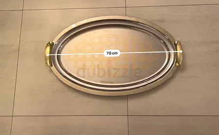 Large Oval Stainless Steel Serving Tray with Handles (70 cm)