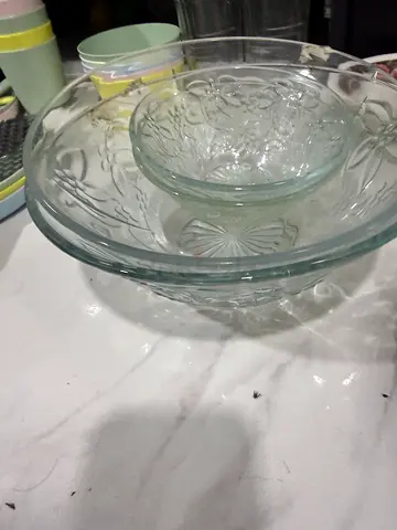 Glass bowl and plates for sale