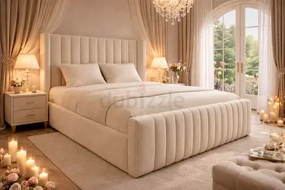 Modern Upholstered Bed with Channel Tufted Headboard