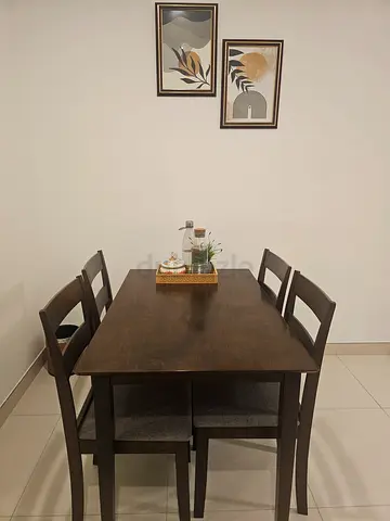 Dark Wood 4-Seater Dining Table with Chairs - Good Condition