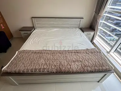 Super king-size bed set with matching nightstands - light grey