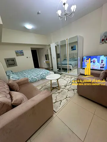 Luxurious fully furnished studio with a separate kitchen and balcony ✨ Ajman Jasmine Towers. For monthly rent.