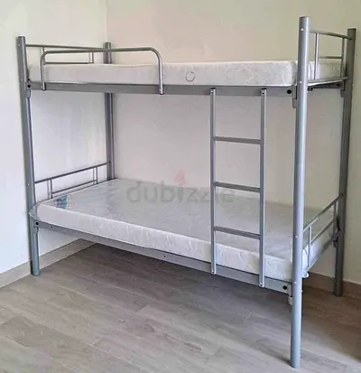 Metal Bunk Bed with Two Mattresses - Silver Frame