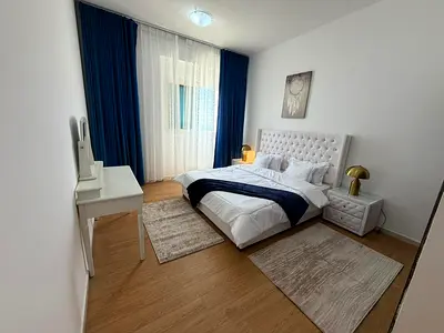 Luxury beachfront apartment, second occupancy, one bedroom, living room with balcony. Ajman Corniche. available for monthly rent.
