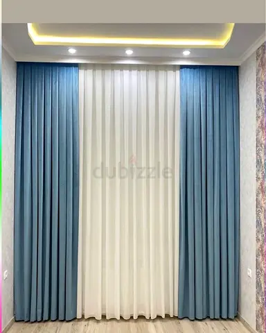 Light Blue Blackout Curtains with Sheer White Liner - Ready to Hang