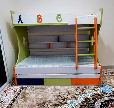 Bunk Bed with Storage and Slide - Colorful Kids Bed Set