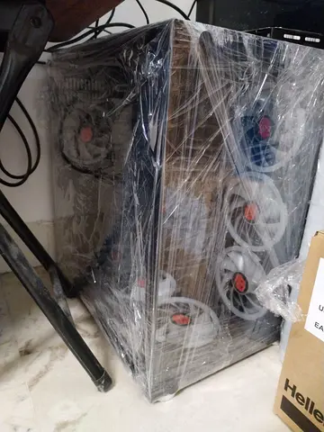 Used Mining Rig Frame with Multiple Cooling Fans (Wrapped for Transport)