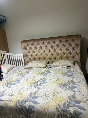 Queen/Double Tufted Upholstered Headboard - Beige Velvet with medical air technique matrix