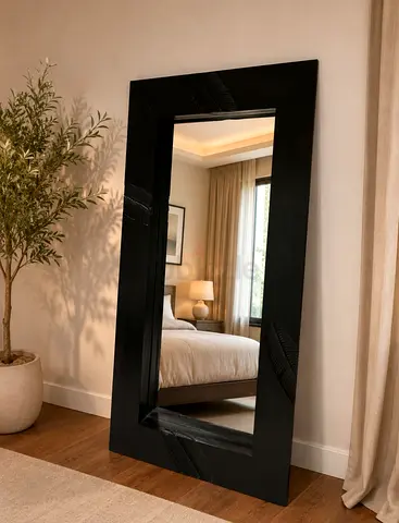Large Full-Length Black Framed Floor Mirror - Leaning Style wooden frame mirror