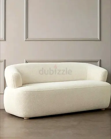 Cream Bouclé 2-Seater Curved Sofa - Modern Minimalist