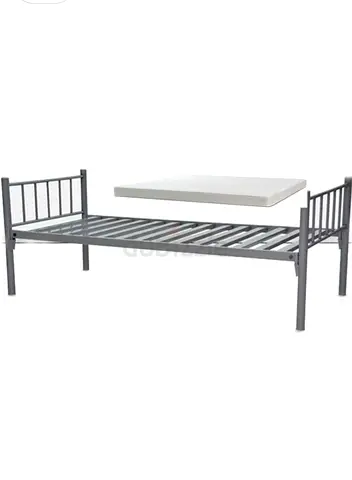 Single Metal Bed Frame with Slats (Includes Thin Mattress)