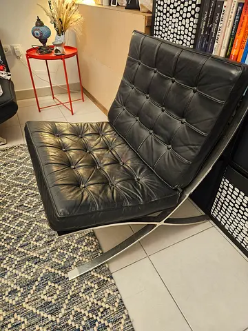 Black Tufted Leather Accent Chair with Chrome Legs