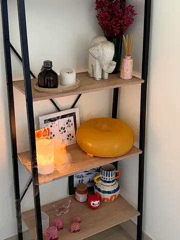 Light Oak and Black Metal Open Shelf Unit — Decorative Display Shelves