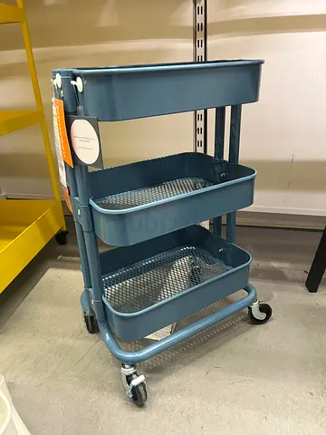 IKEA Blue 3-Tier Rolling Storage Trolley - Compact Utility Cart