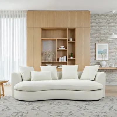 Curved backrest and seats off white 3 seater sofa