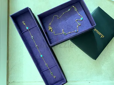 18k Gold Necklace BraceletWith Turquoise, Lapis Lazuli, Swiss Blue Topaz, London Blue Topaz, Diamond