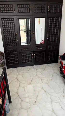 Large Dark Wooden Wardrobe with Mirrors - Good Condition