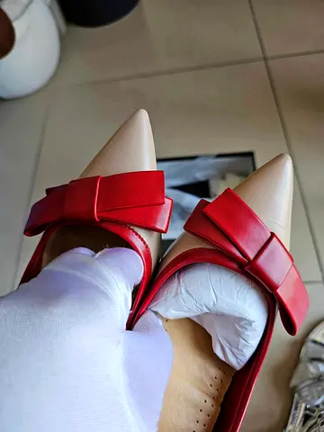 Dune - Pair of womens pointed-toe flats with red bow detail - like new. Size 36