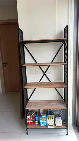 Industrial-style 4-tier Bookshelf with Metal Frame and Wooden Shelves