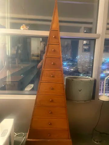 Tall Narrow Pinewood Chest of Drawers (Pyramid Tower) - 10 Drawers