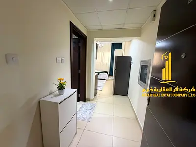 Luxury studio, first occupancy, fully furnished with a semi-separate kitchen ✨ Ajman, Jasmine Towers. For monthly rent.